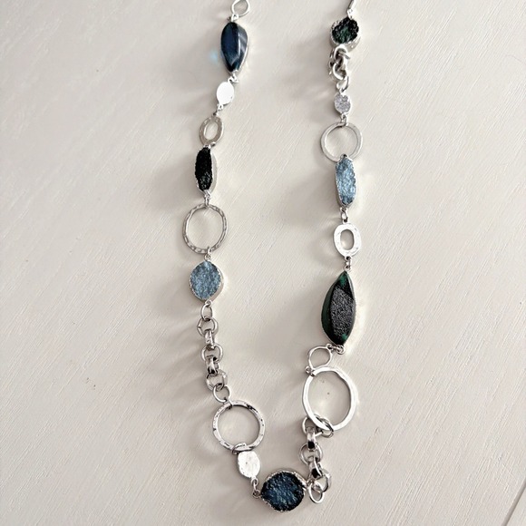 Chico's Jewelry - Chicos Blue And Green Stone And Silver Tone Metal Ring - Long Necklace 20-24"